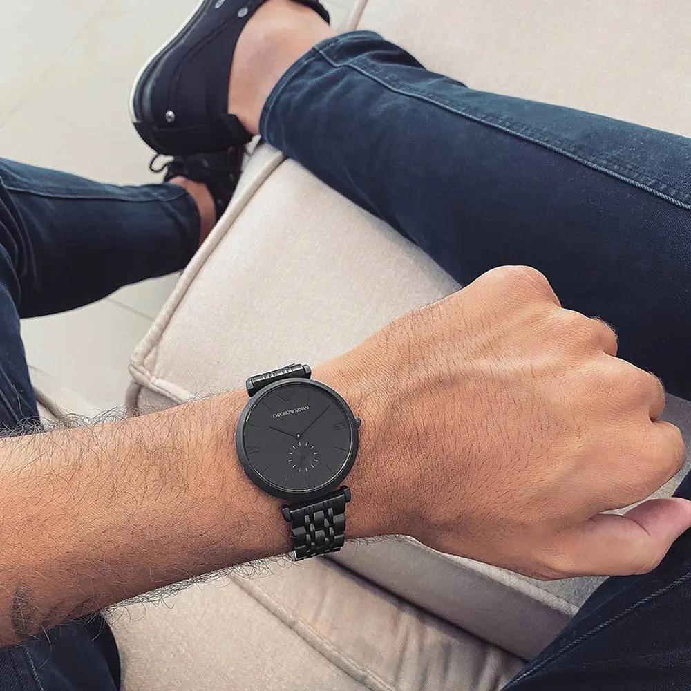 Emporio Armani AR11299 Gianni T Bar Analog Black Dial Black Steel Strap Watch For Men Emporio Armani