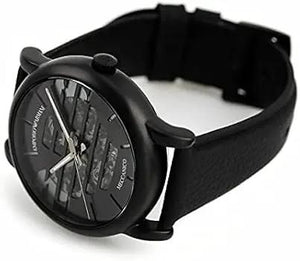 Emporio Armani AR60032 Meccanico Quartz Black Dial Black Leather Strap Watch For Men Emporio Armani