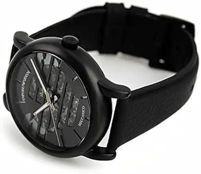 Emporio Armani AR60032 Meccanico Quartz Black Dial Black Leather Strap Watch For Men Emporio Armani