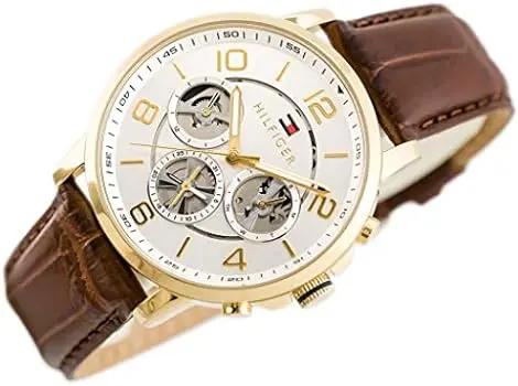 Tommy Hilfiger 1791291  Keagan Quartz Silver Dial Brown Leather Strap Watch for Men Tommy Hilfiger