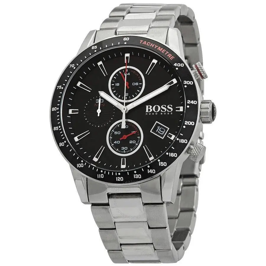 Hugo Boss 1513509 Rafale Chronograph Black Dial Silver Steel Strap Watch for Men Hugo Boss