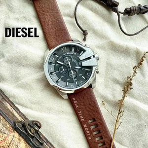 Diesel DZ4290 Mega Chief Chronograph Black Dial Brown Leather Strap Watch For Men Diesel