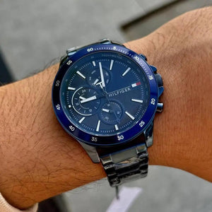 Tommy Hilfiger 1791720 Bank Quartz Blue Dial Blue Steel Strap Watch for Men Tommy Hilfiger