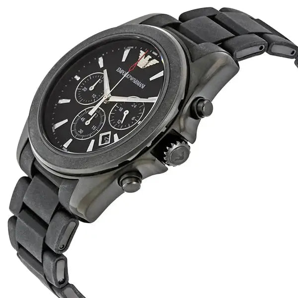 Emporio Armani AR6092 Sportivo Chronograph Black Dial Black Silicone Strap Watch For Men Emporio Armani