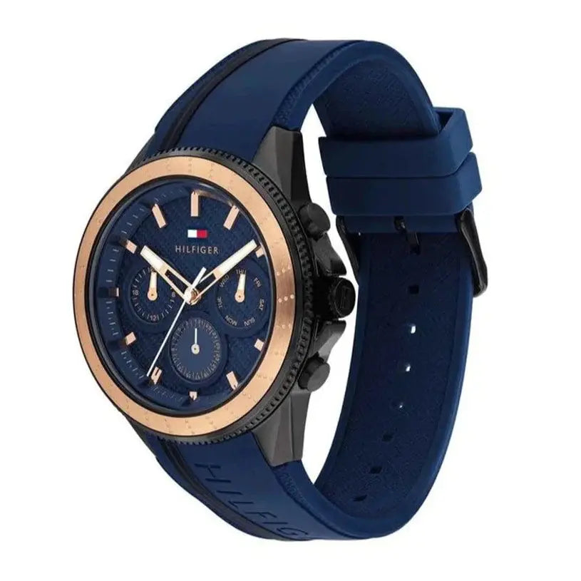 Tommy Hilfiger 1791860 Aiden Chronograph Blue Dial Blue Silicone Strap Watch For Men Tommy Hilfiger