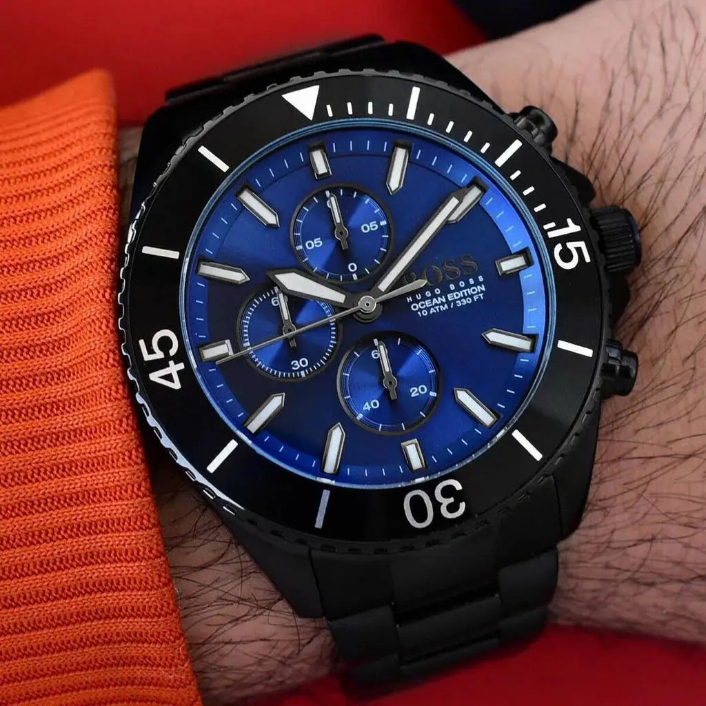 Hugo Boss 1513743 Ocean Edition Navy Blue Dial Black Steel Strap Watch for Men Hugo Boss