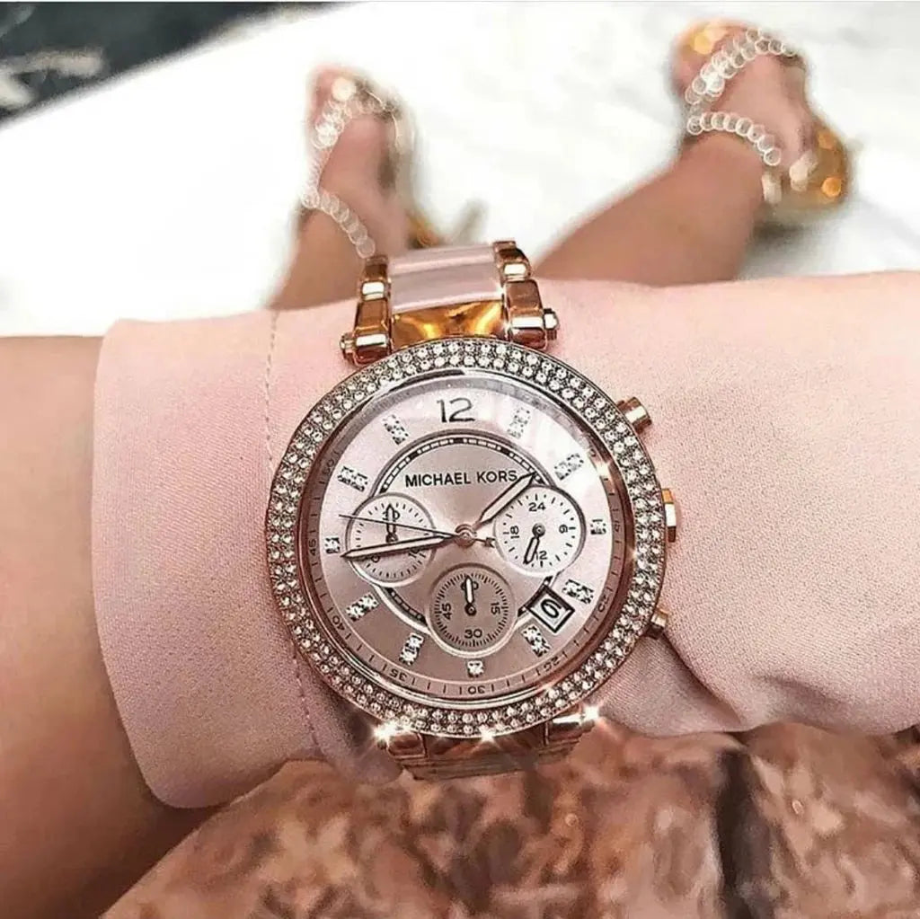 Michael Kors MK6110 Parker Pink Dial Two Tone Steel Strap Watch for Women Michael Kros