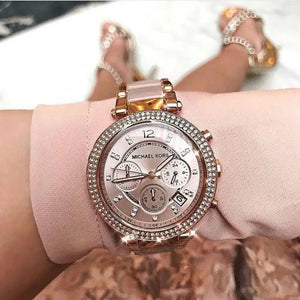 Michael Kors MK6110 Parker Pink Dial Two Tone Steel Strap Watch for Women Michael Kros