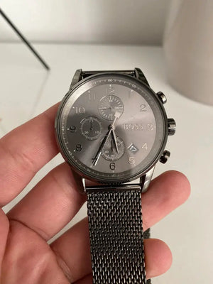 Hugo Boss 1513674 Navigator Grey Dial Grey Mesh Bracelet Watch for Men Hugo Boss