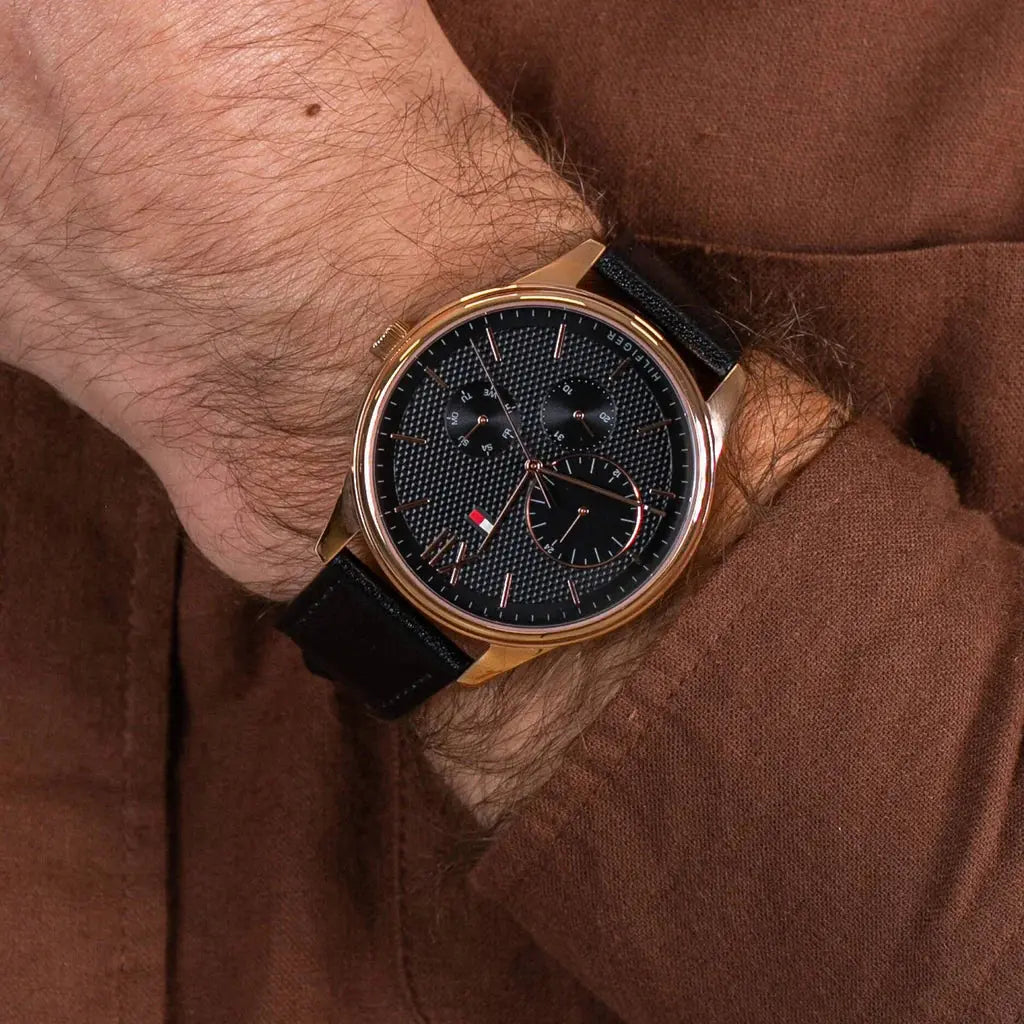 Tommy Hilfiger 1791419 Damon Quartz Black Dial Black Leather Strap Watch for Men Tommy Hilfiger