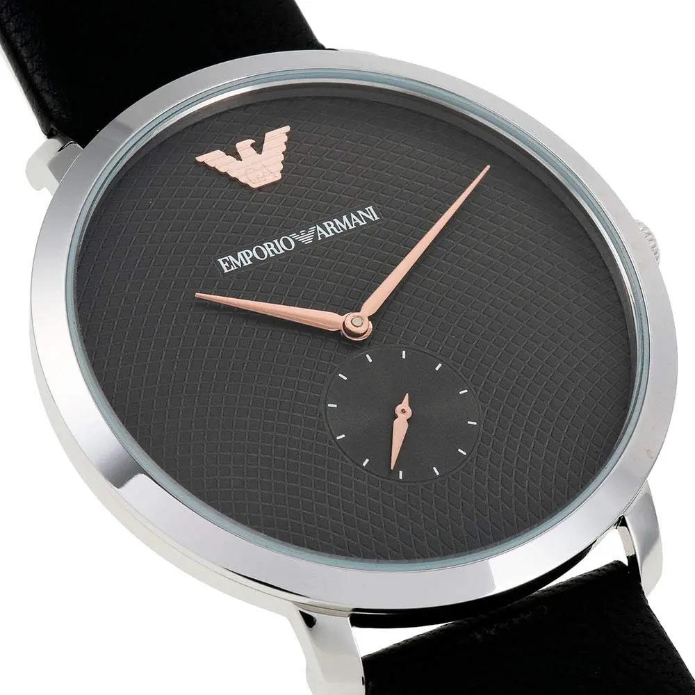 Emporio Armani AR11162 Modern Slim Quartz Grey Dial Black Leather Strap Watch For Men Emporio Armani