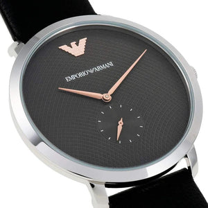 Emporio Armani AR11162 Modern Slim Quartz Grey Dial Black Leather Strap Watch For Men Emporio Armani