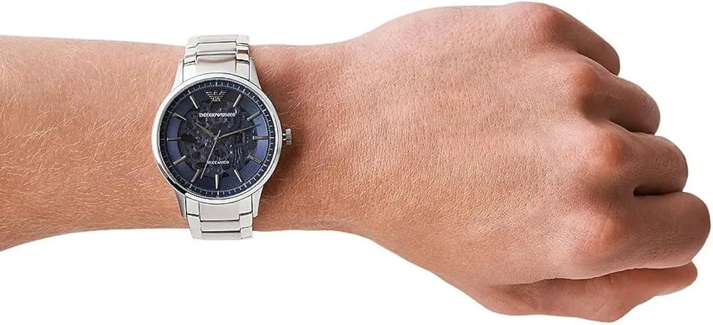 Emporio Armani AR60037 Renato Automatic Blue Dial Silver Steel Strap Watch For Men Emporio Armani