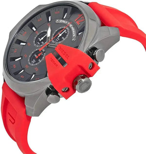 Diesel  DZ4427 Mega Chief Chronograph Black Dial Red Silicone Strap Watch For Men Diesel