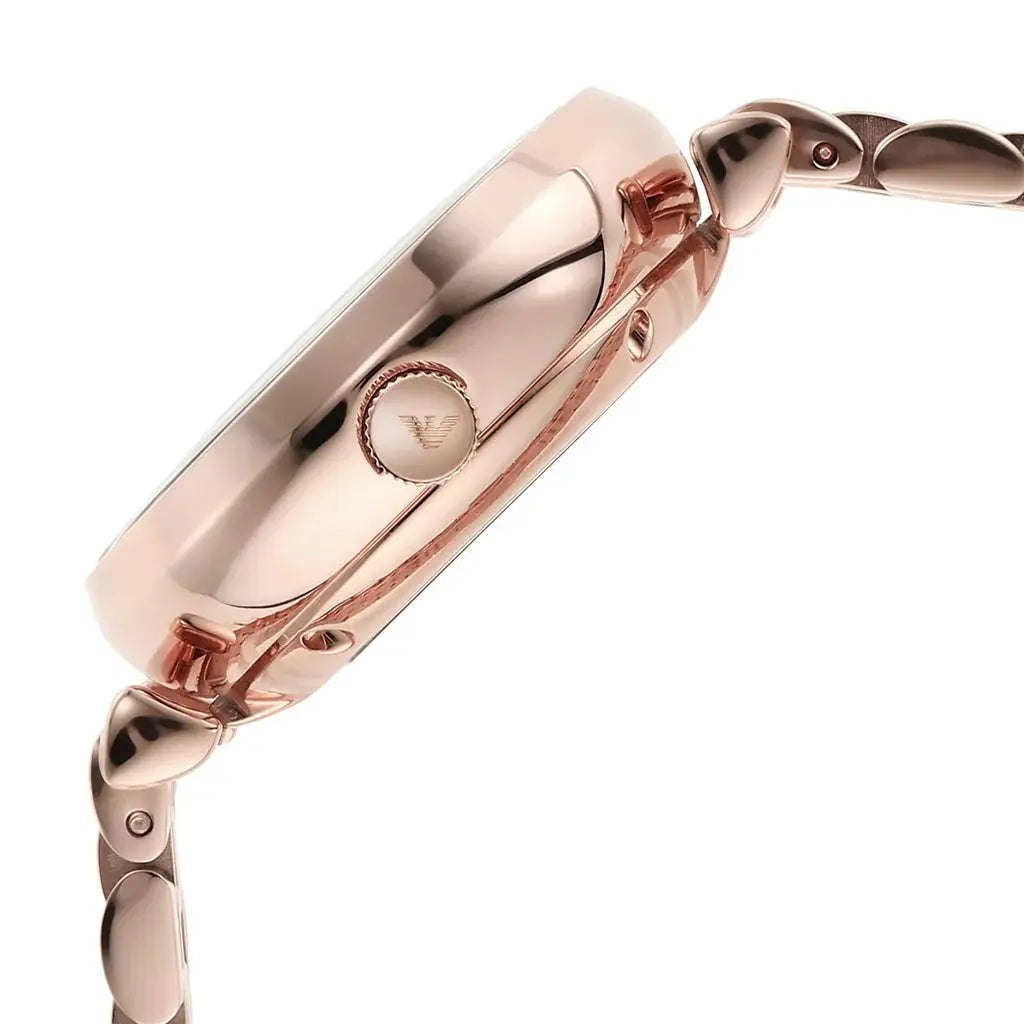 Emporio Armani AR60043 Meccanico Crystals Black Dial Rose Gold Steel Strap Watch For Women Emporio Armani