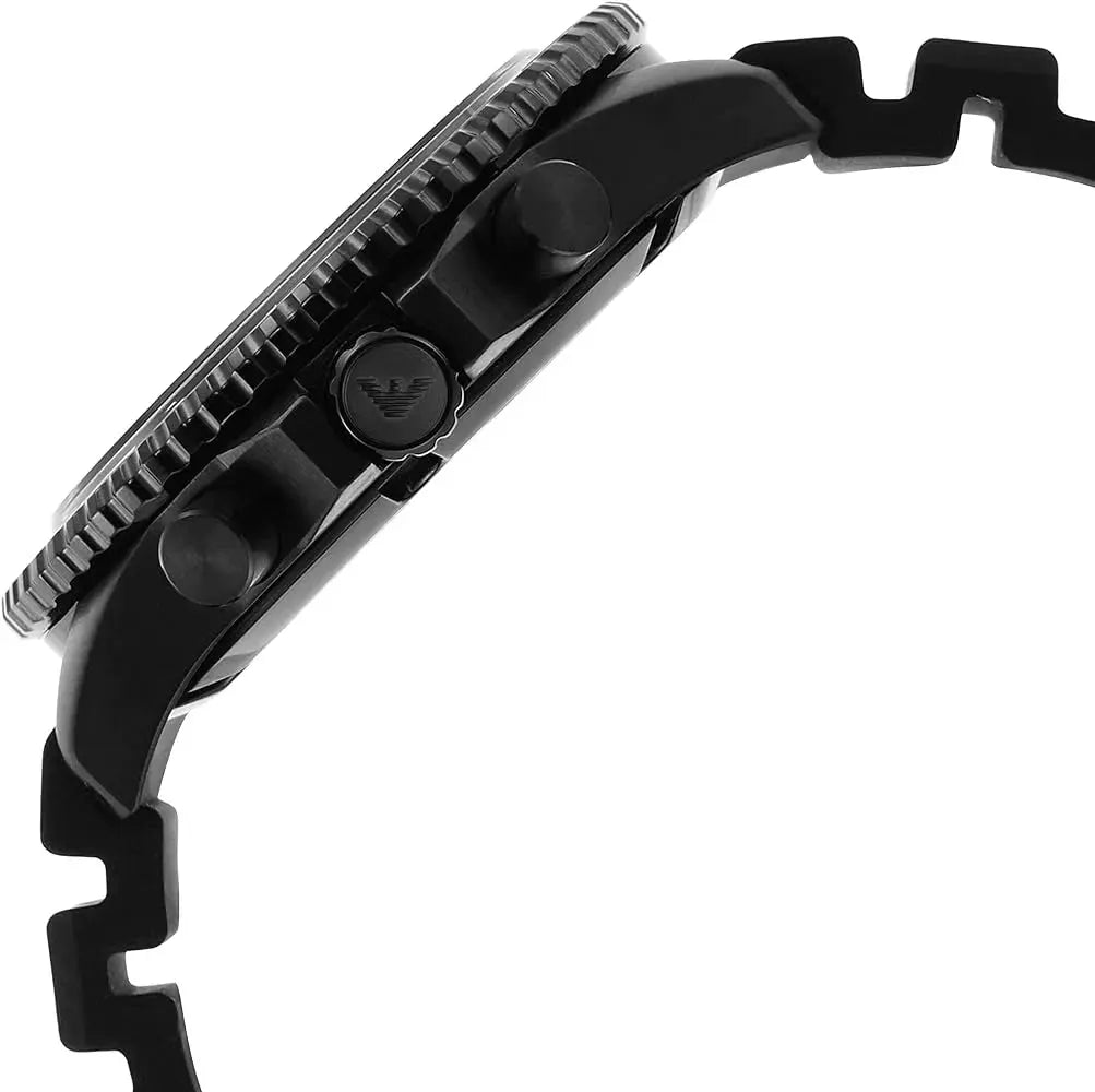 Emporio Armani AR11463 Diver Chronograph Quartz Green Dial Black Silicon Strap Watch For Men Emporio Armani