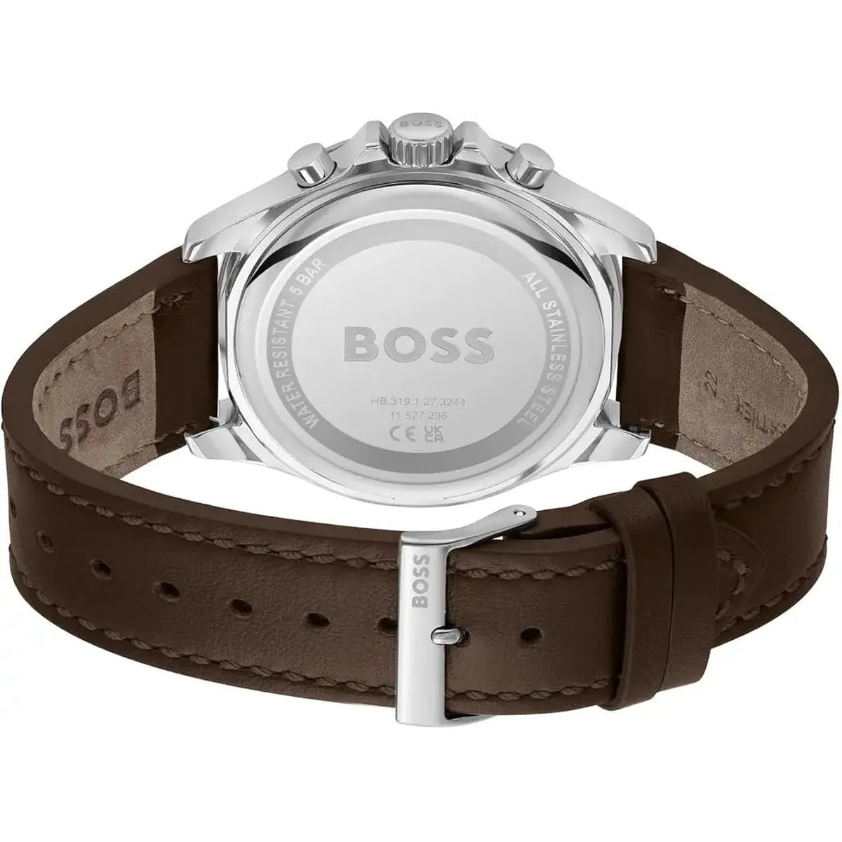 Hugo Boss 1514098 Troper Chronograph Green Dial Brown Leather Strap Watch For Men Hugo Boss