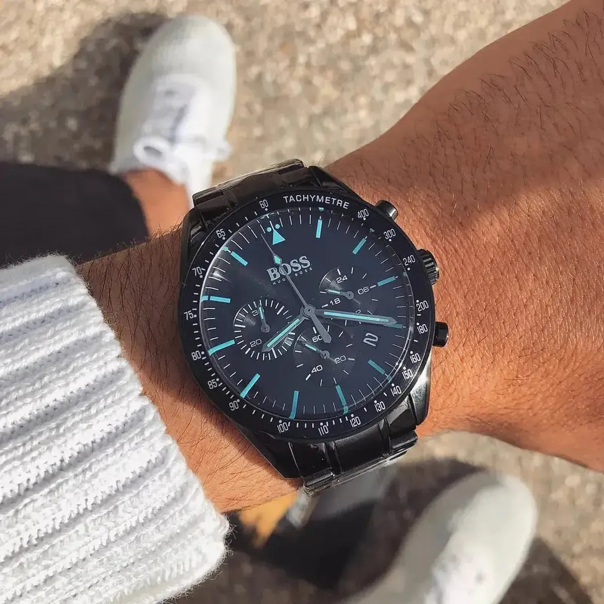 Hugo Boss 1513675 Trophy Black Dial Black Steel Strap Watch for Men Hugo Boss