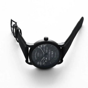 Emporio Armani AR60032 Meccanico Quartz Black Dial Black Leather Strap Watch For Men Emporio Armani