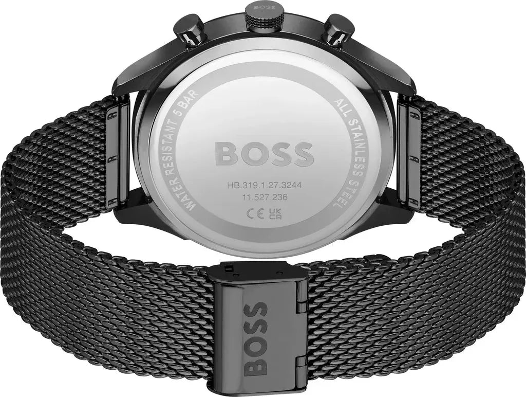 Hugo Boss 1514065 Gregor Chronograph Black Dial Black Mesh Bracelet Watch For Men Hugo Boss