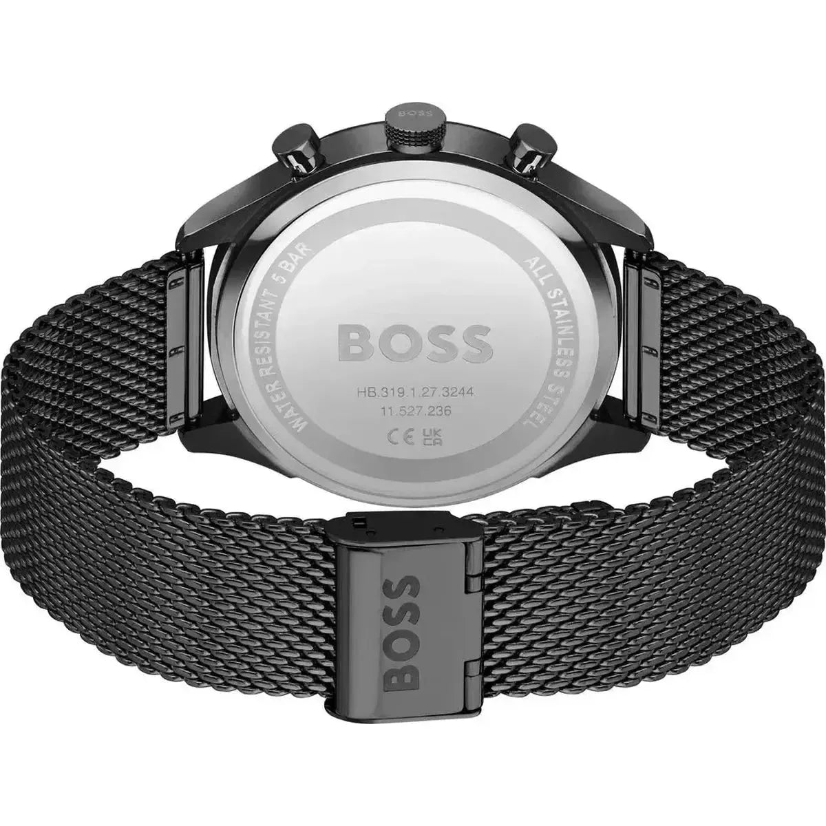 Hugo Boss 1514065 Gregor Chronograph Black Dial Black Mesh Bracelet Watch For Men Hugo Boss