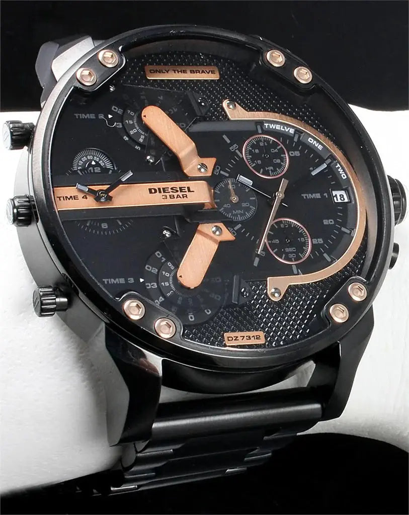 Diesel DZ7312 Big Daddy Chronograph Black Dial Black Steel Strap Watch For Men Diesel