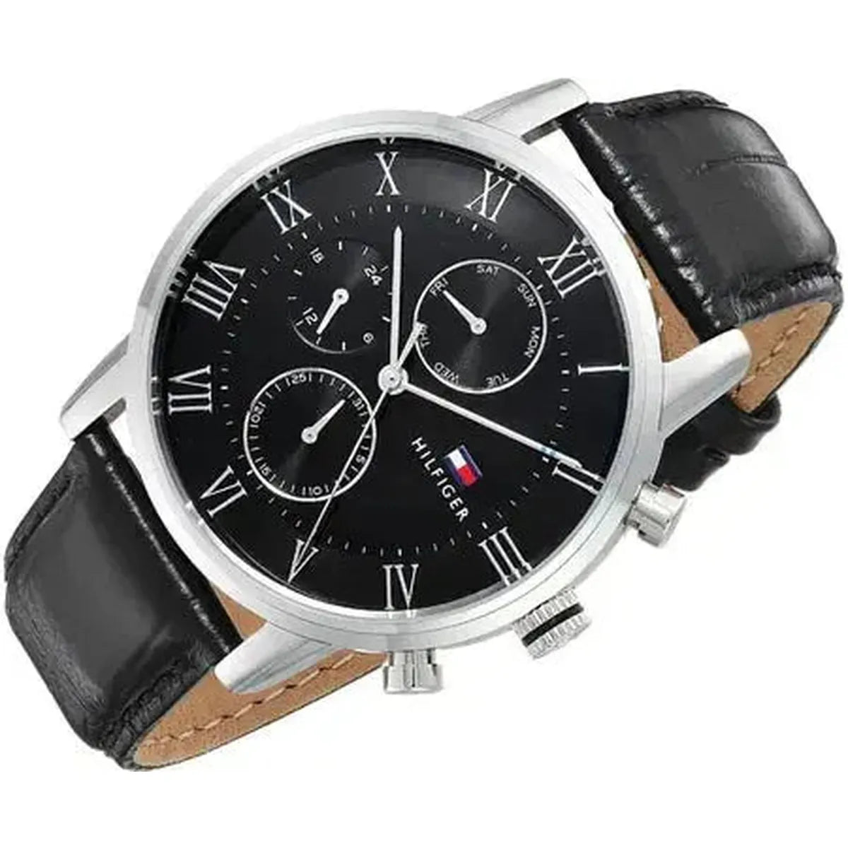 Tommy Hilfiger 1791401 Kane Quartz Black Dial Black Leather Strap Watch for Men Tommy Hilfiger