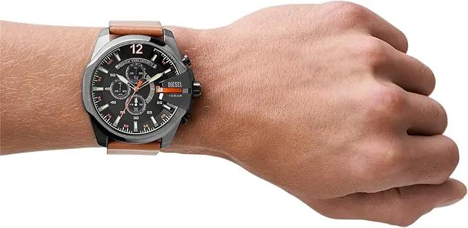 DIESEL DZ4343 Mega Chief Series Watch for Men, Chronograph Movement with Leather Strap Diesel