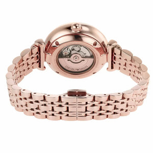 Emporio Armani AR60043 Meccanico Crystals Black Dial Rose Gold Steel Strap Watch For Women Emporio Armani