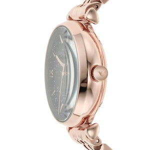 Emporio Armani AR60043 Meccanico Crystals Black Dial Rose Gold Steel Strap Watch For Women Emporio Armani