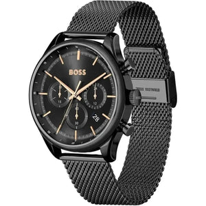 Hugo Boss 1514065 Gregor Chronograph Black Dial Black Mesh Bracelet Watch For Men Hugo Boss