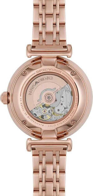 Emporio Armani AR60043 Meccanico Crystals Black Dial Rose Gold Steel Strap Watch For Women Emporio Armani