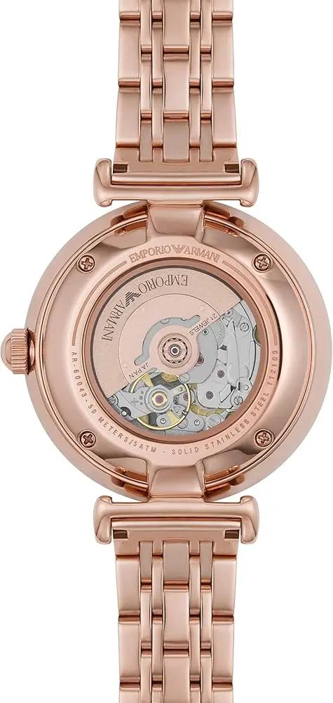 Emporio Armani AR60043 Meccanico Crystals Black Dial Rose Gold Steel Strap Watch For Women Emporio Armani