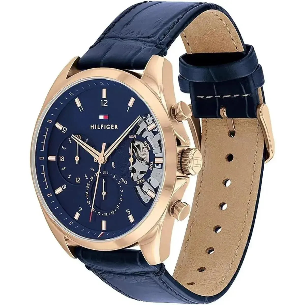 Tommy Hilfiger 1710451 Baker Chronograph Quartz Blue Dial Blue Leather Strap Watch For Men Tommy Hilfiger