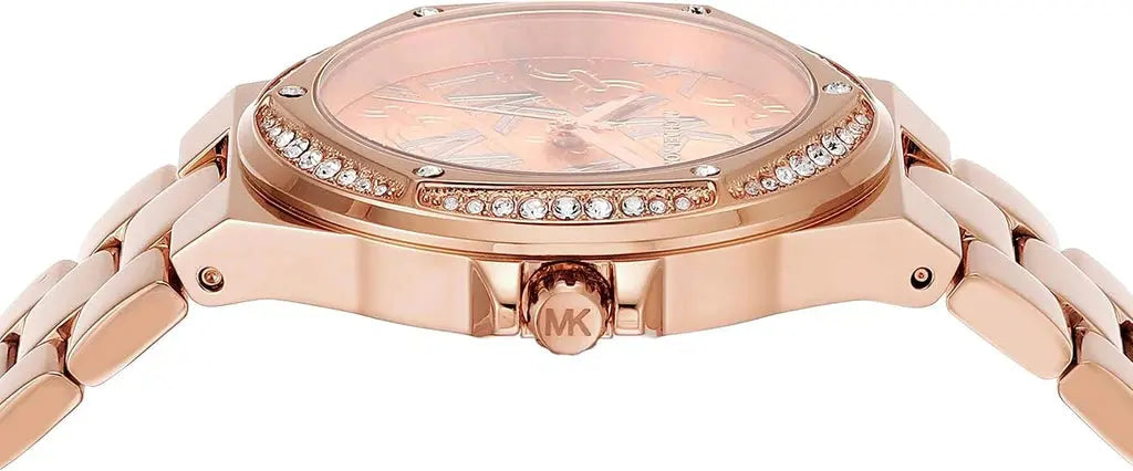 Michael Kors MK7405 Lennox Quartz Rose Gold Dial Rose Gold Steel Strap Watch For Women Michael Kros
