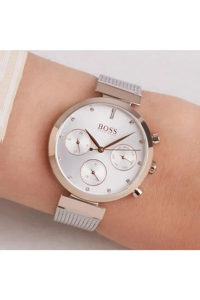 Hugo Boss 1502551 Flawless Silver Dial Silver Mesh Bracelet Watch for Women Hugo Boss