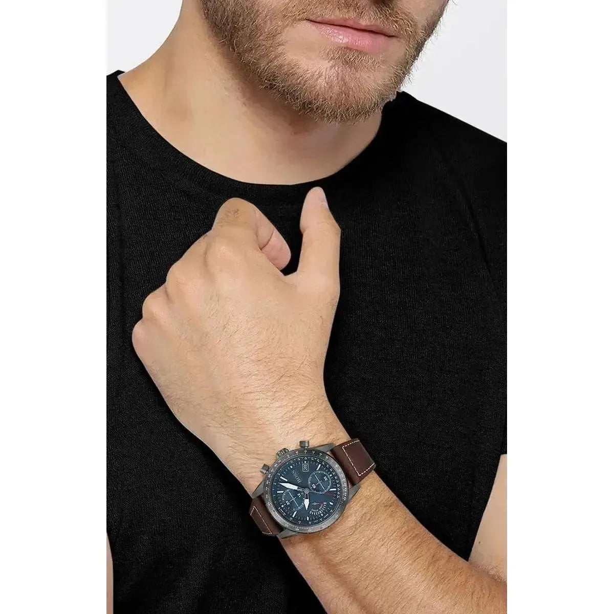 Hugo Boss 1513852 Pilot Edition Blue Dial Brown Leather Strap Watch for Men Hugo Boss