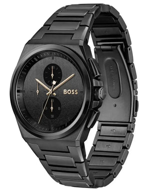 Hugo Boss 1514068 Steer Analog Black Dial Black Steel Strap Watch For Men Hugo Boss