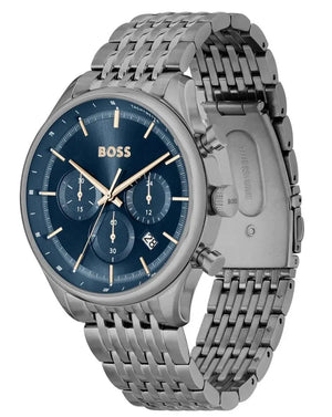 Hugo Boss 1514083 Gregor Chronograph Blue Dial Grey Steel Strap Watch For Men Hugo Boss