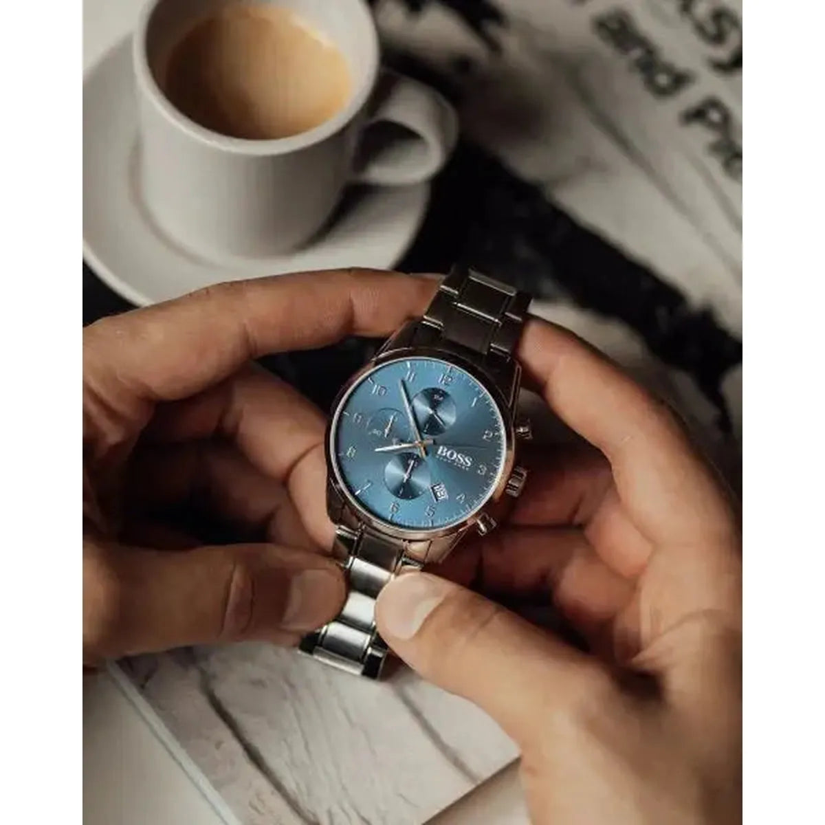 Hugo Boss 1513784 Skymaster Blue Dial Silver Steel Strap Watch for Men Hugo Boss