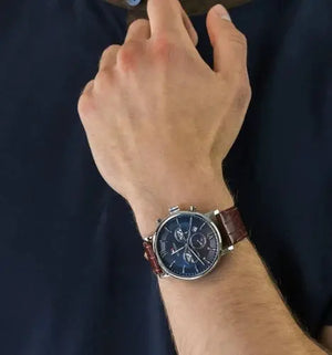 Tommy Hilfiger 1710393 Evan Chronograph Blue Dial Brown Leather Strap Watch for Men Tommy Hilfiger