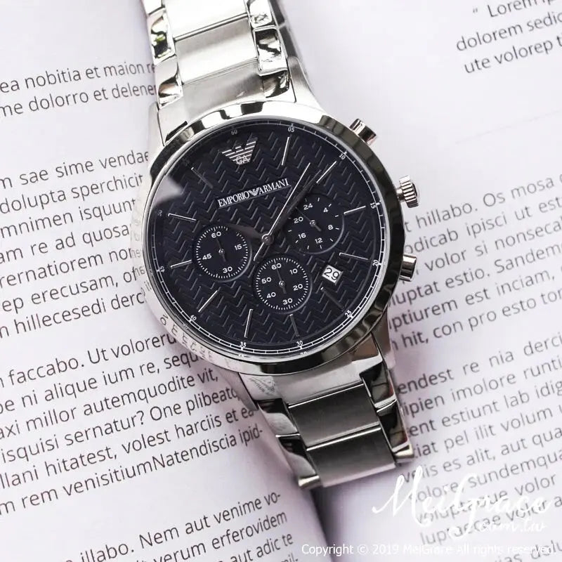 Emporio Armani AR2486 Renato Chronograph Blue Dial Silver Steel Strap Watch For Men Emporio Armani