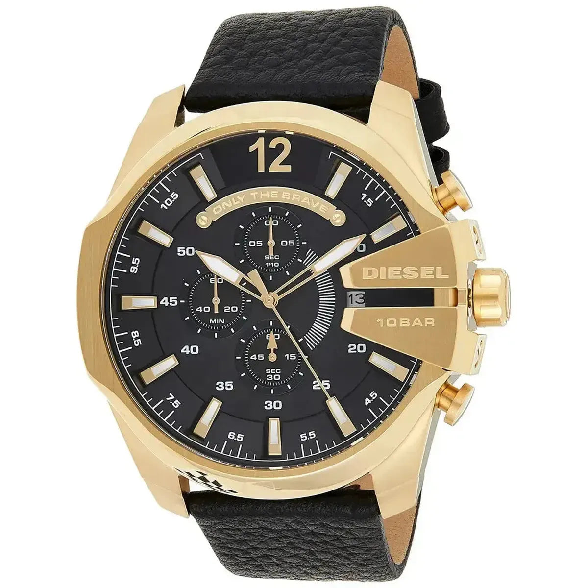 Diesel DZ4344 Mega Chief Chronograph Black Dial Black Leather Strap Watch For Men Diesel