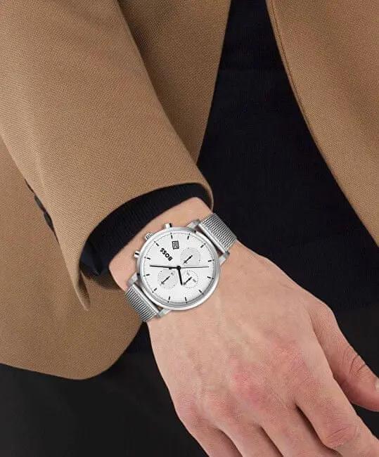 Hugo Boss 1513933 Skymaster White Dial Silver Mesh Bracelet Watch for Men Hugo Boss