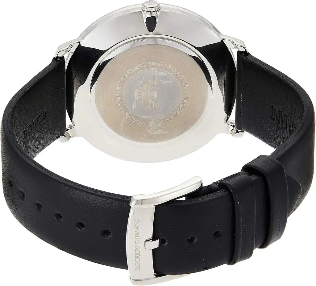 Emporio Armani AR11162 Modern Slim Quartz Grey Dial Black Leather Strap Watch For Men Emporio Armani
