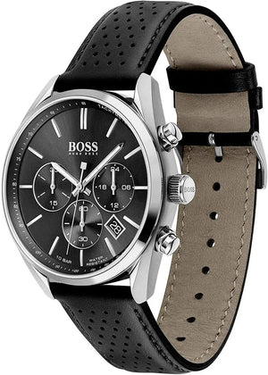 Hugo Boss 1513816 Champion Black Dial Black Leather Strap Watch for Men Hugo Boss