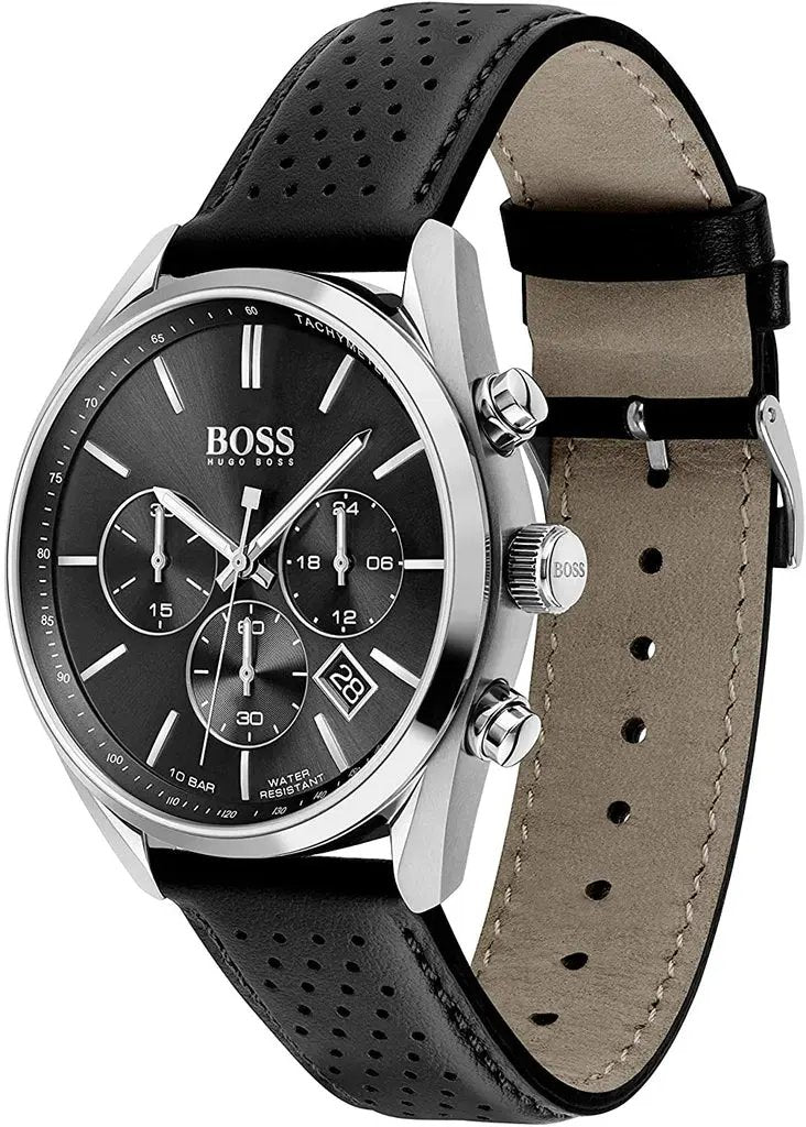 Hugo Boss 1513816 Champion Black Dial Black Leather Strap Watch for Men Hugo Boss