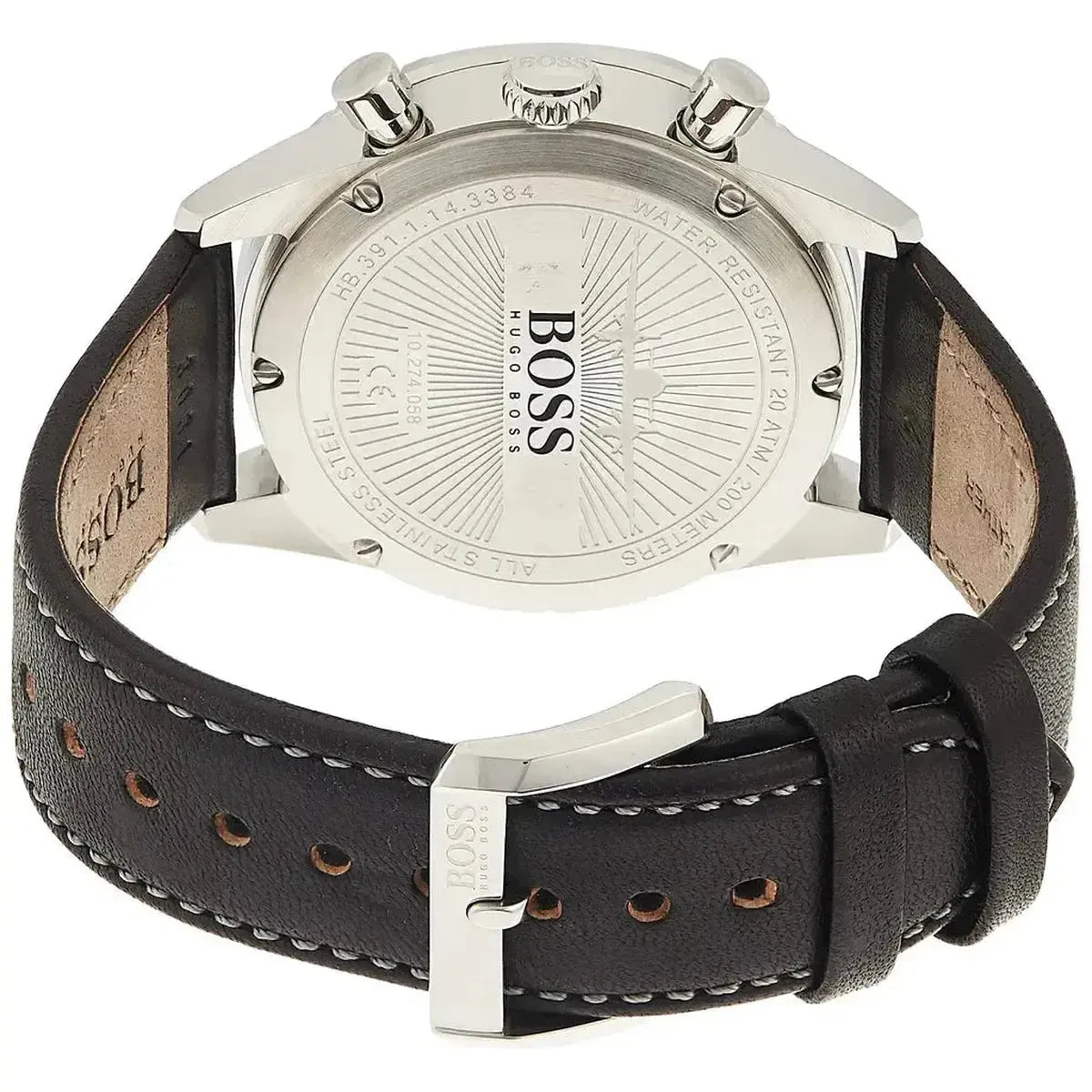 Hugo Boss 1513770 Aero Chronograph Black Dial Black Leather Strap Watch for Men Hugo Boss