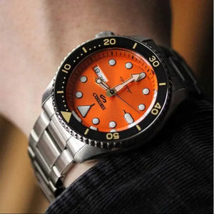 Seiko SRPD59K1 5 Sports Automatic Orange Dial Silver Steel Strap Watch For Men Seiko