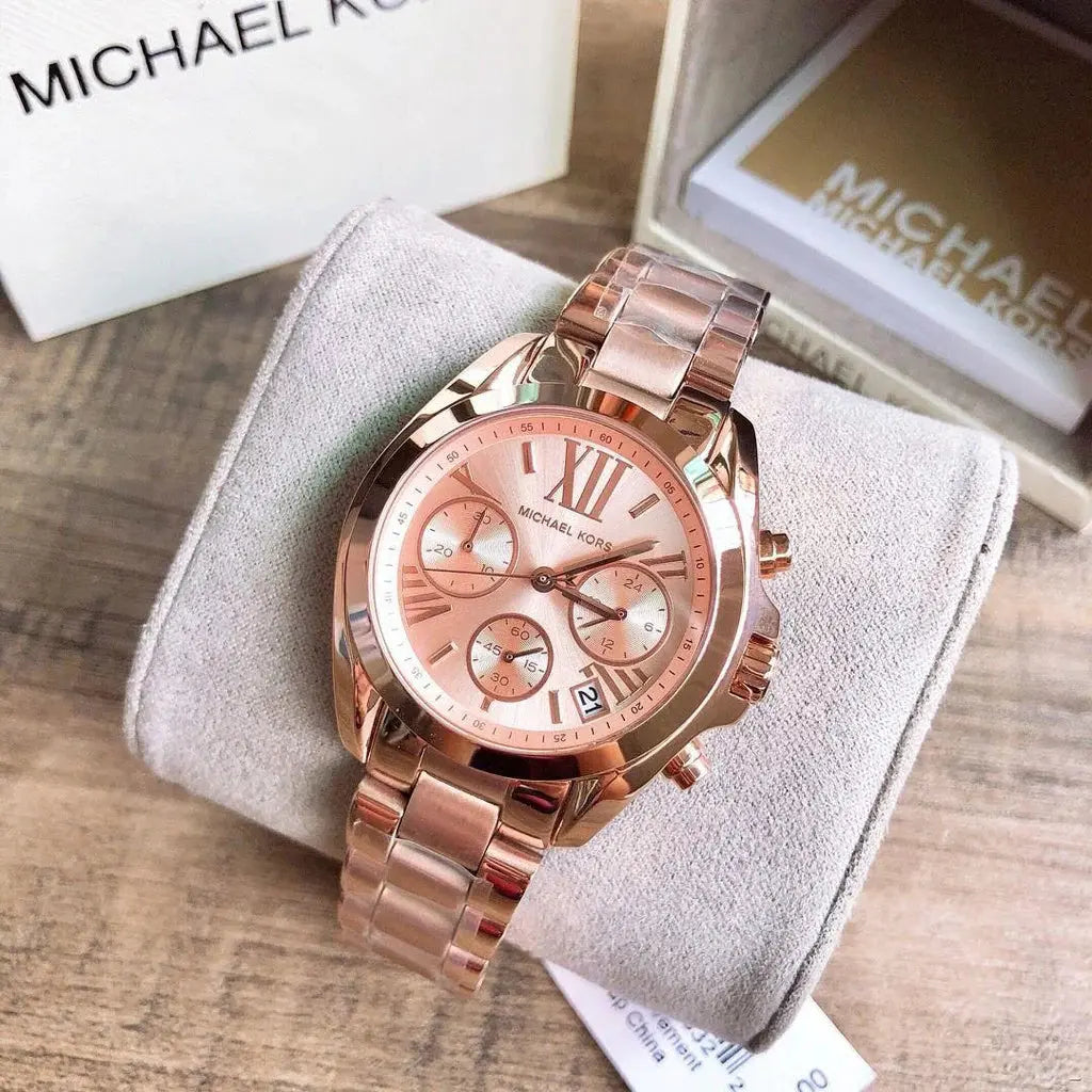 Michael Kors MK5799 Bradshaw Chronograph Rose Gold Dial Rose Gold Steel Strap Watch for Women Michael Kros